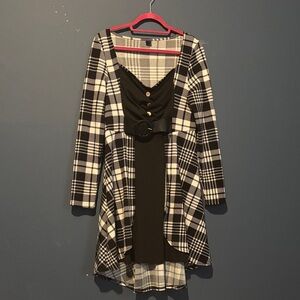SHEIN Monochrome Plaid Layered Dress